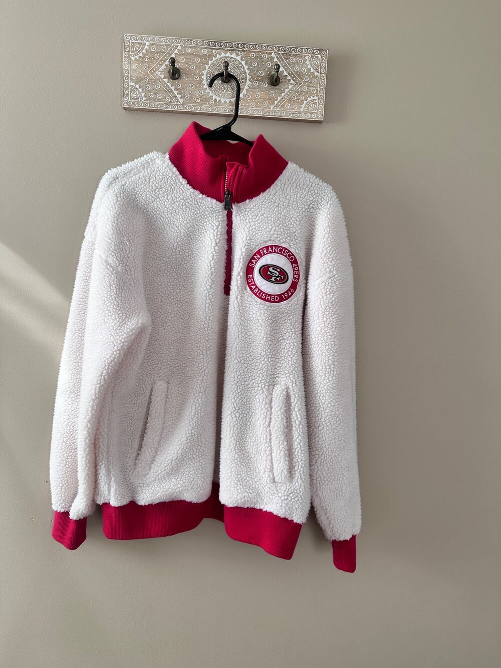 Tommy Hilfiger Cream 49ers Jordan Sherpa Quarter-Zip Sweatshirt